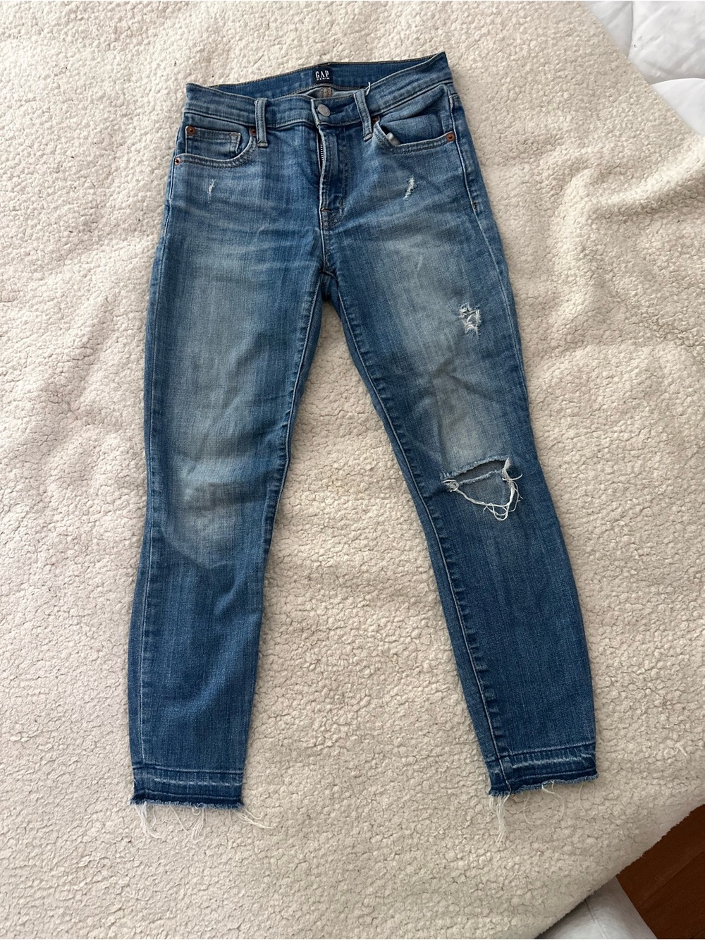 GAP Mid Rise Distressed Skinny Jeans - Blue